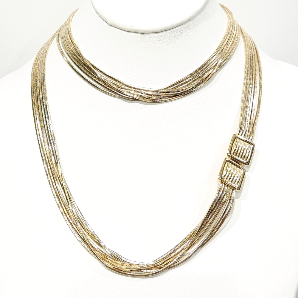 Givenchy Vintage Necklace Multi Chain Logo Belt Buckle Accent Gold Tone 35" Long - Picture 4 of 16